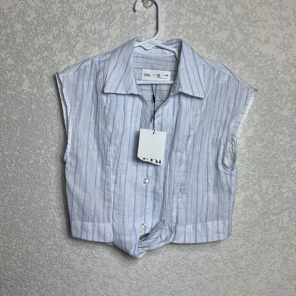 Zara Blue Striped Button-Up Crop Top